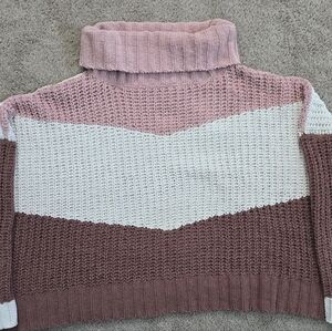POL Cowlneck Oversized Sweater - Pink, White, and Brown Sz Medium